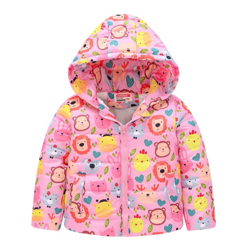 Куртка для девочки демисезонная с капюшоном, карманами и изображением животных розовая Zoo Jomake 125621 125621 фото