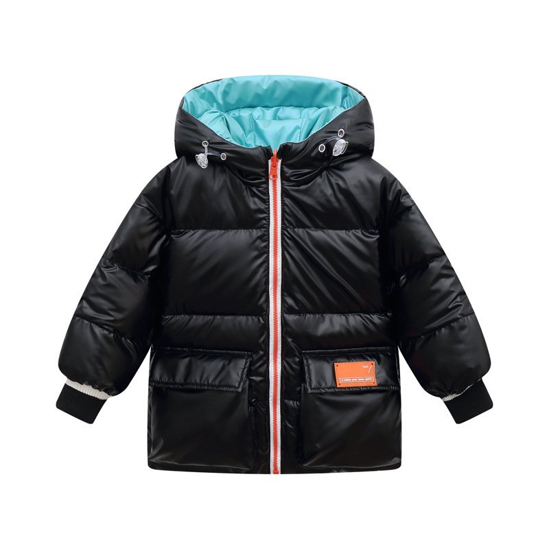 Куртка-пуховик детская двусторонняя на молнии с капюшоном черная с голубым Chic Berni Kids 126090 126090 фото