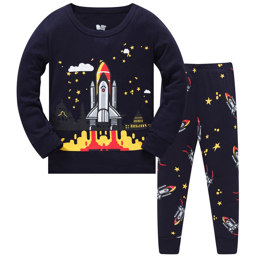 Пижама для мальчика с длинным рукавом принтом ракеты синяя Space rocket Baobaby 126117 126117 фото