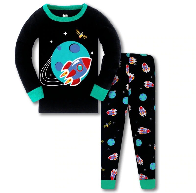 Пижама для мальчика с длинным рукавом принтом космос черная Planet Baobaby 125769 125769 фото