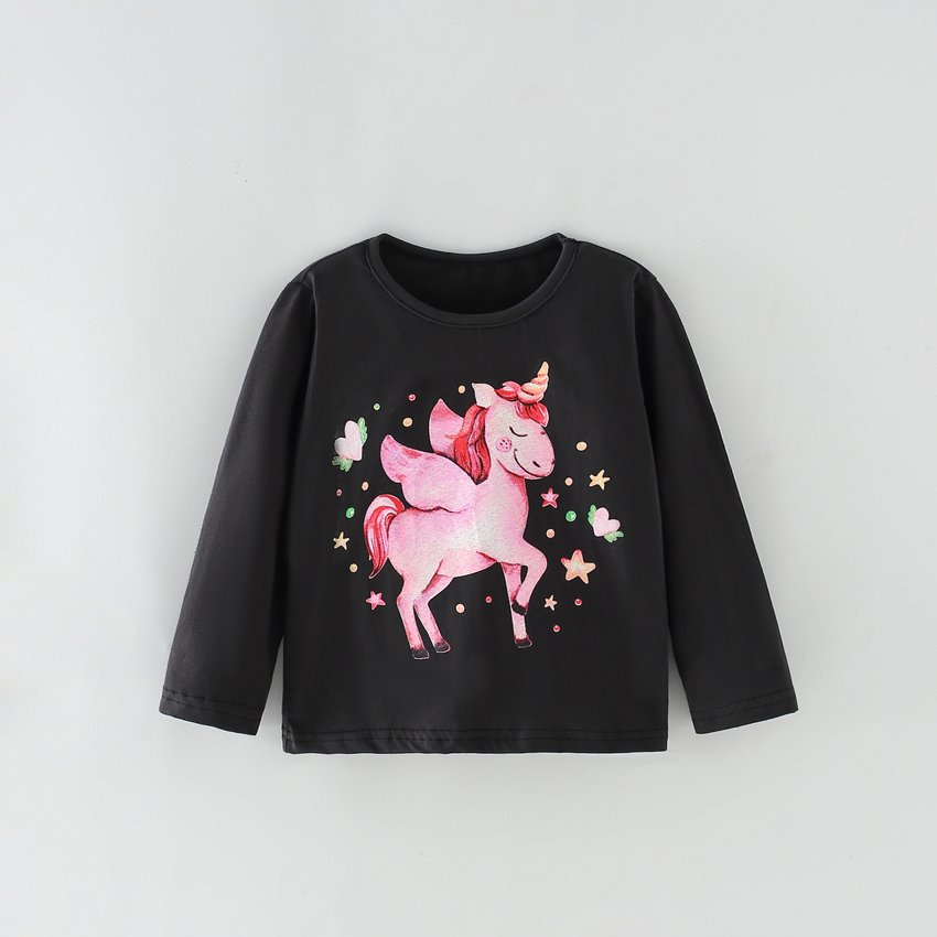 Лонгслив для девочки с рисунком единорог черный Pink unicorn Berni Kids 127034 127034 фото
