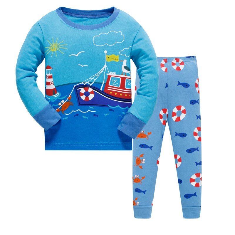 Пижама для мальчика с длинным рукавом морским принтом голубая Морское путешествие Baobaby (130) 127217 127217 фото
