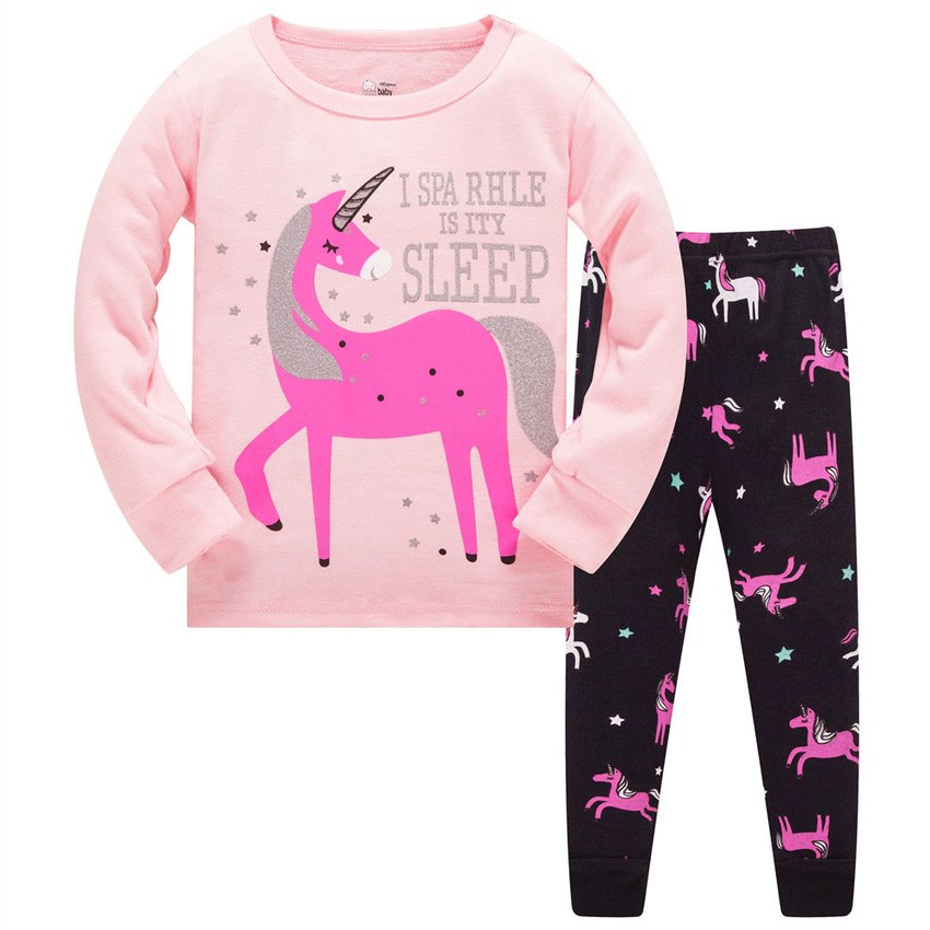 Пижама для девочки с длинным рукавом принтом единорог розовая с черным Pink unicorn Baobaby 126728 126728 фото