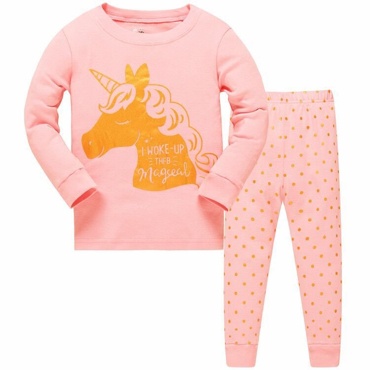 Пижама для девочки с длинным рукавом принтом единорога розовая Golden unicorn Baobaby 125910 125910 фото