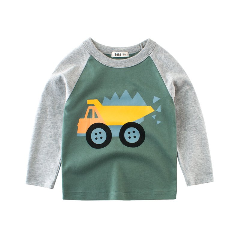 Лонгслив для мальчика с принтом машины зеленый с серым Грузовик 27 KIDS 126333 126333 фото