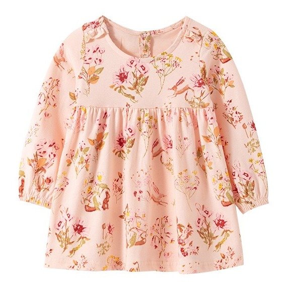 Платье для девочки с длинным рукавом и цветочным принтом розовое Animals and flowers Berni Kids 125658 125658 фото