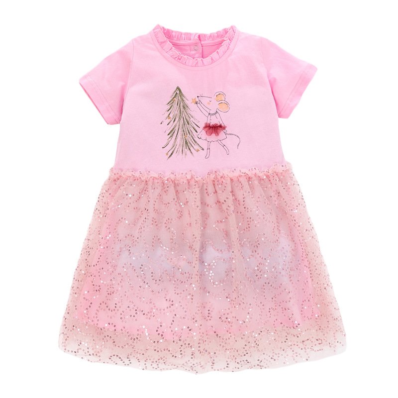 Платье для девочки нарядное с принтом мышки Розовое Berni Kids 126329 126329 фото