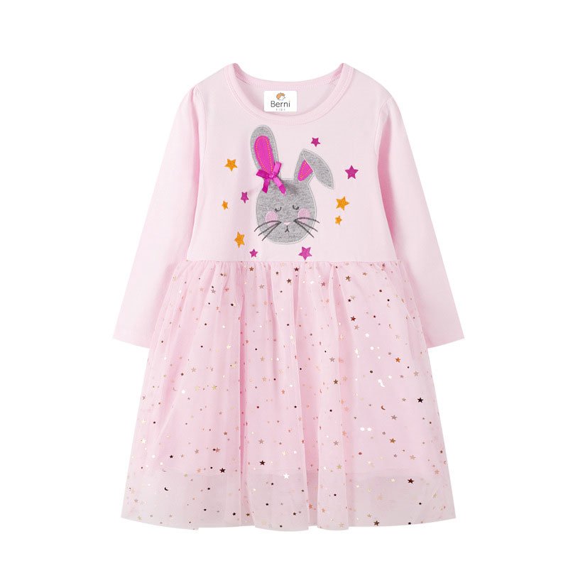 Платье для девочки с длинным рукавом и изображением зайца розовое Gray hare Berni Kids 126570 126570 фото
