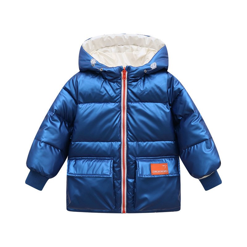 Куртка-пуховик детская двусторонняя на молнии с капюшоном синяя с белым Chic Berni Kids 126139 126139 фото