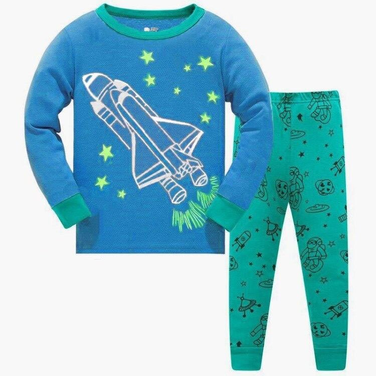 Пижама для мальчика с длинным рукавом принтом космос голубая с зеленым Звездный шаттл Baobaby (100) 126486 126486 фото