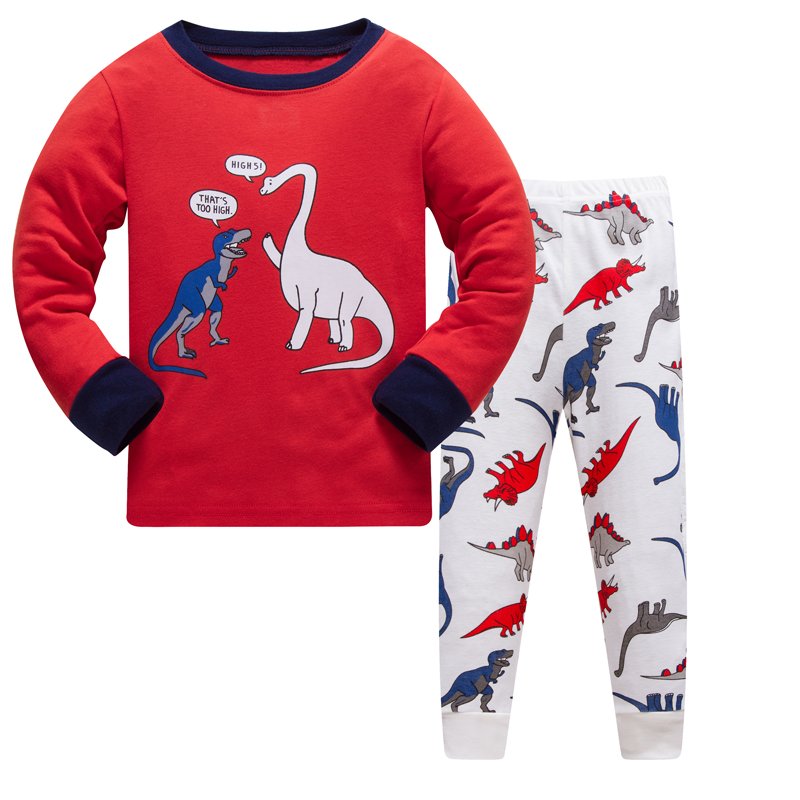 Пижама для мальчика с длинным рукавом принтом динозавров красная с белым Диалог Baobaby 127216 127216 фото